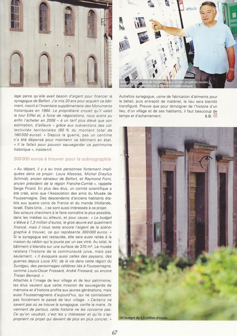 article du pays comtois sur la synagogue de Foussemagne